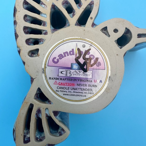 Bay Pottery Candle Pots Handmade Pottery Hummingbird Blue Glaze Candle Holder - Picture 5 of 5